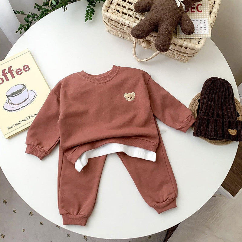 Conjunto de Roupas para Bebê Menino (2 peças) com Moletom Bordado de Urso e Calça