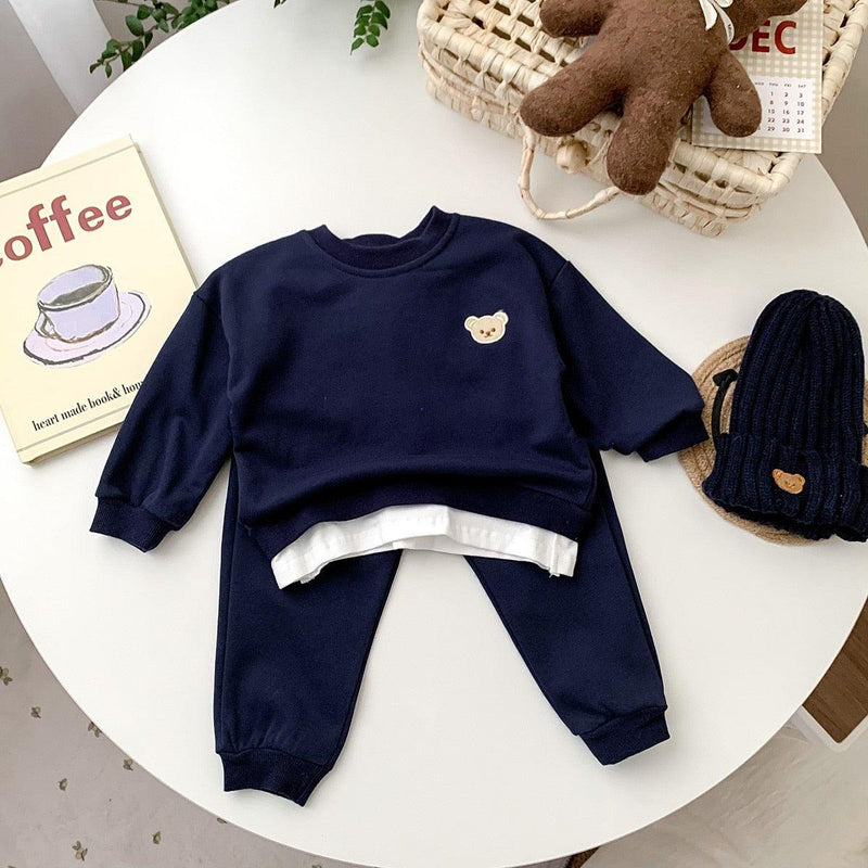 Conjunto de Roupas para Bebê Menino (2 peças) com Moletom Bordado de Urso e Calça