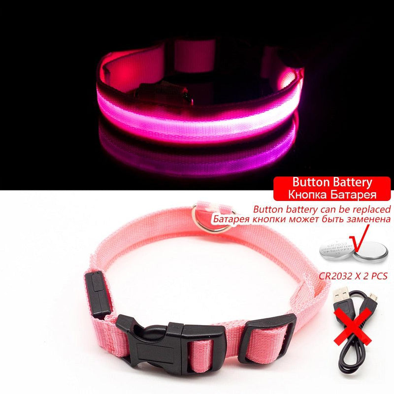 Coleira LED para Cães com Carregamento USB/Bateria Substituível