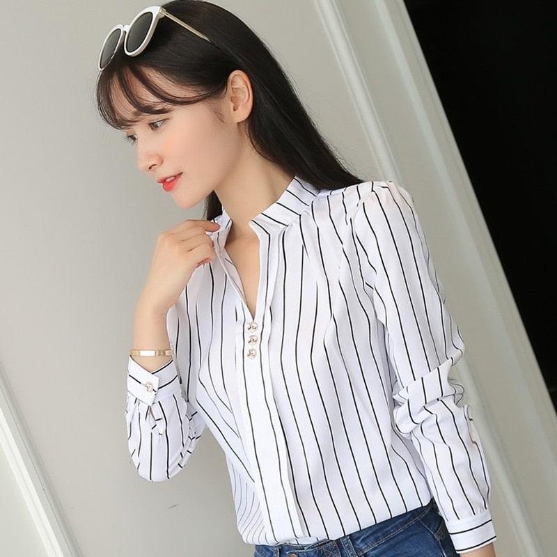 JFUNCY (Blusas Femininas Listradas Casuais)