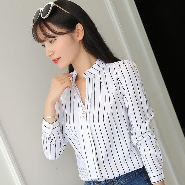 JFUNCY (Blusas Femininas Listradas Casuais)