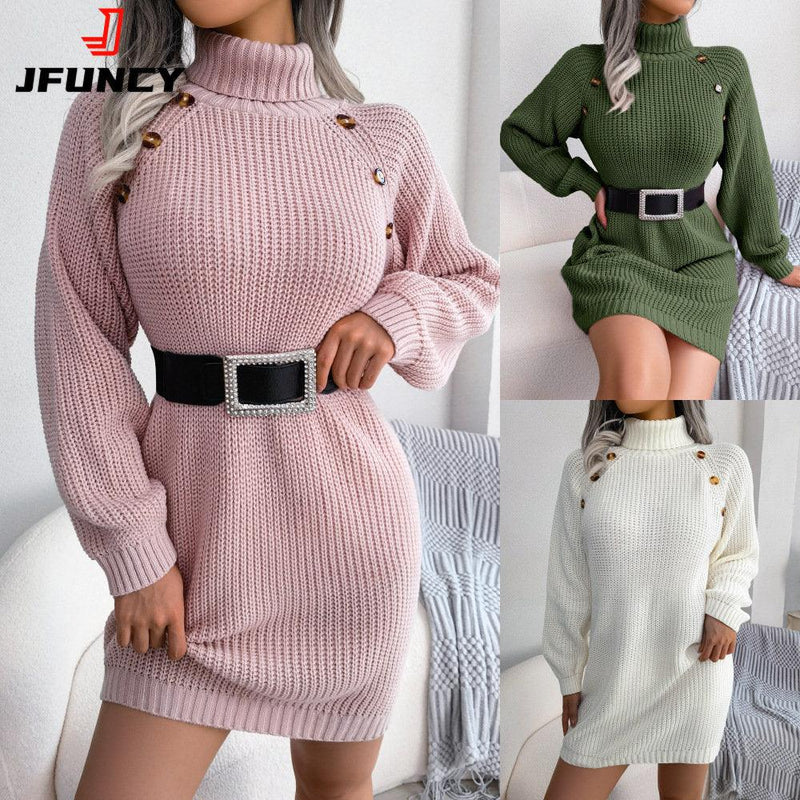 JFUNCY (Vestido Tricotado Gola Alta Casual)